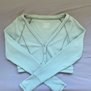 cropped button down top